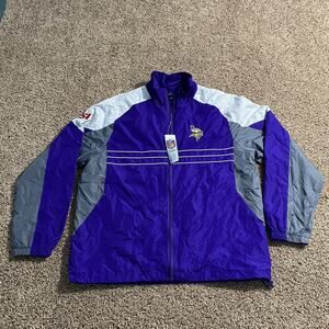 Minnesota Vikings Jacket Mens Large Purple Gray NFL Football Windbreaker Reebok